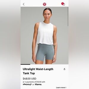 Lululemon BNWT Ultralight Waist-Length Tank Top size 10